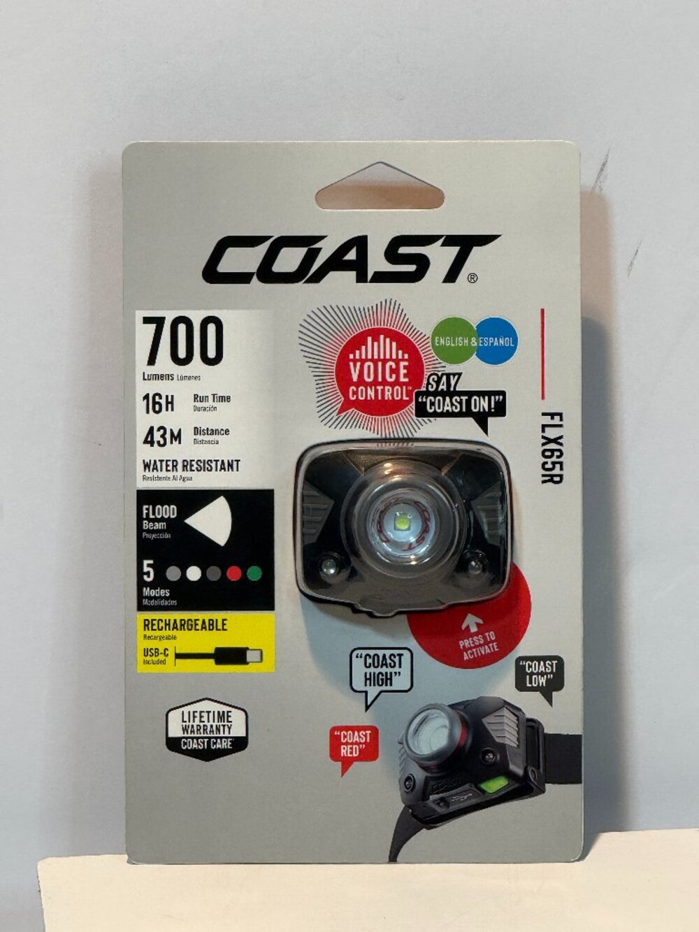 NEW Coast FLX65R 700 Lumen Bilingual Voice Control Rechargeable LED Headlamp